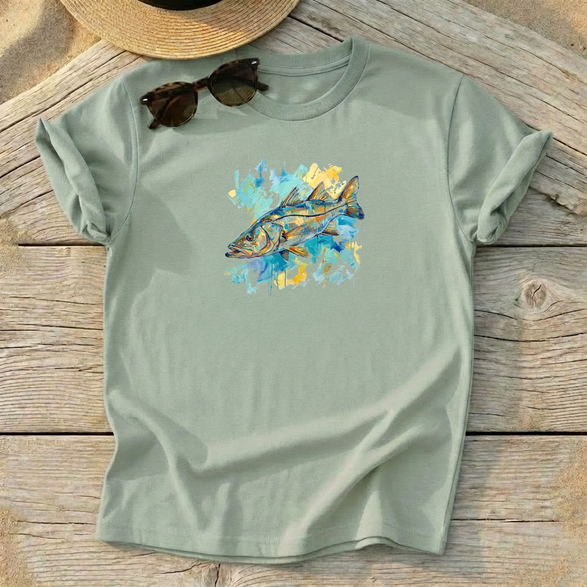 Snook Watercolor Tee — watercolor snook inshore fishing shirt, coastal apparel, Love My Oceans