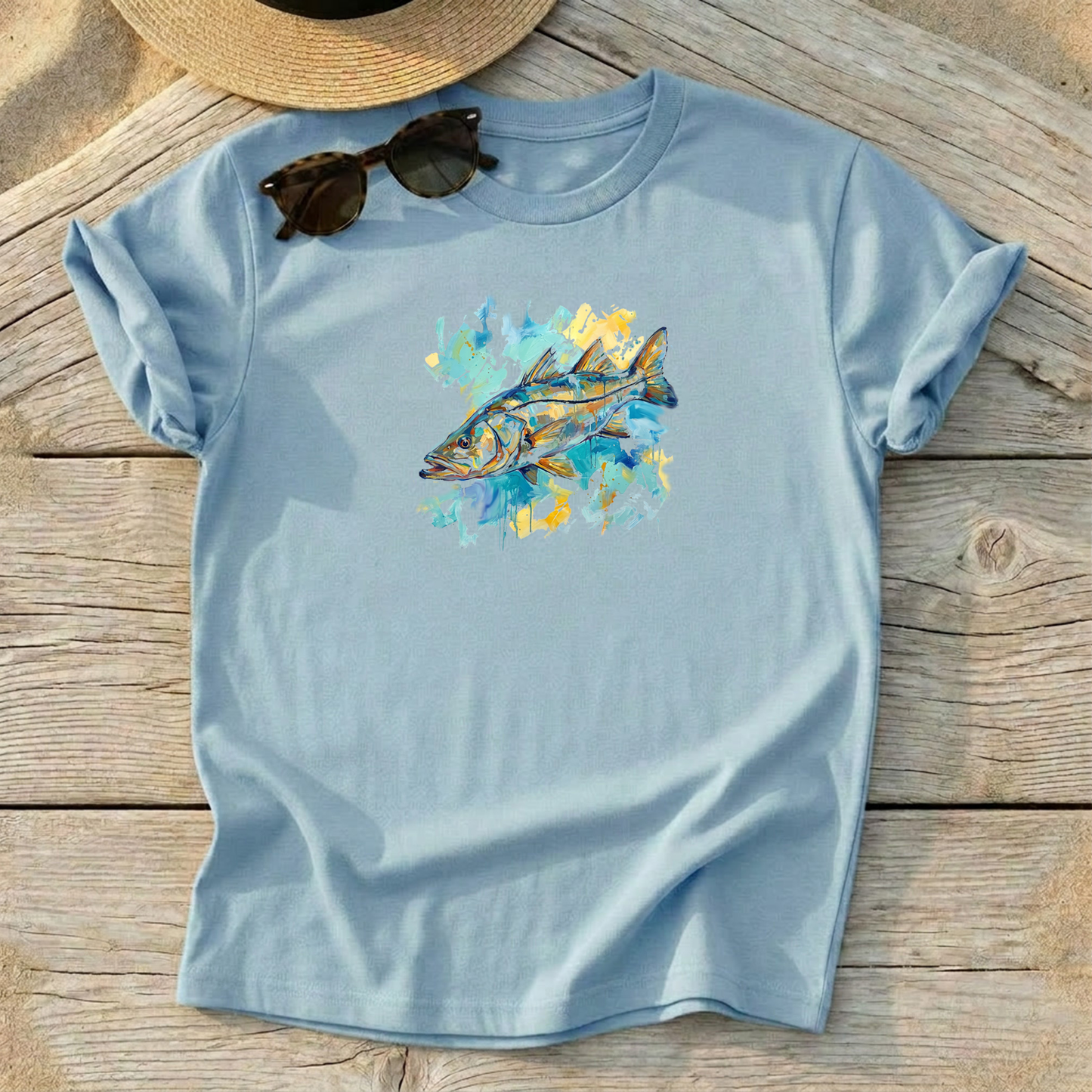 Snook Watercolor Tee — watercolor snook inshore fishing shirt, coastal apparel, Love My Oceans