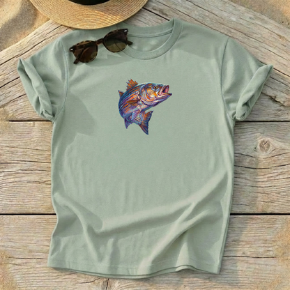 Striped Bass Art Tee — striped bass striper fishing shirt, coastal apparel, Love My Oceans