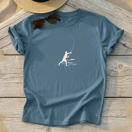 Surfcast Silhouette Tee — surf fishing silhouette shirt, coastal apparel, Love My Oceans
