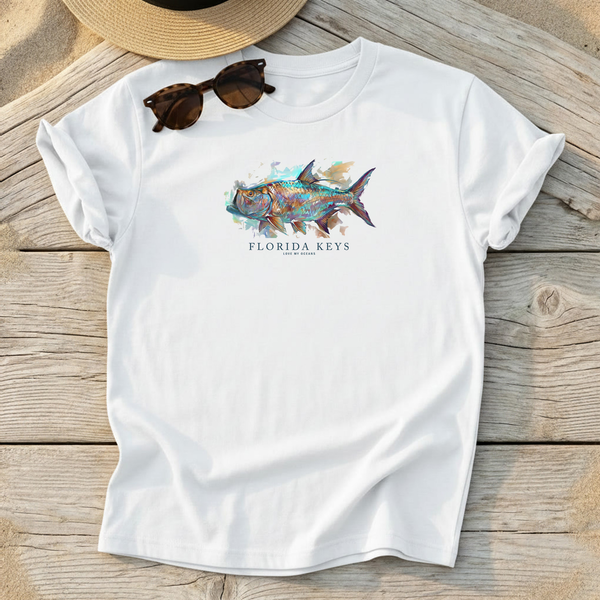 Florida Keys Tarpon Tee — Florida Keys tarpon fishing shirt, coastal apparel, Love My Oceans