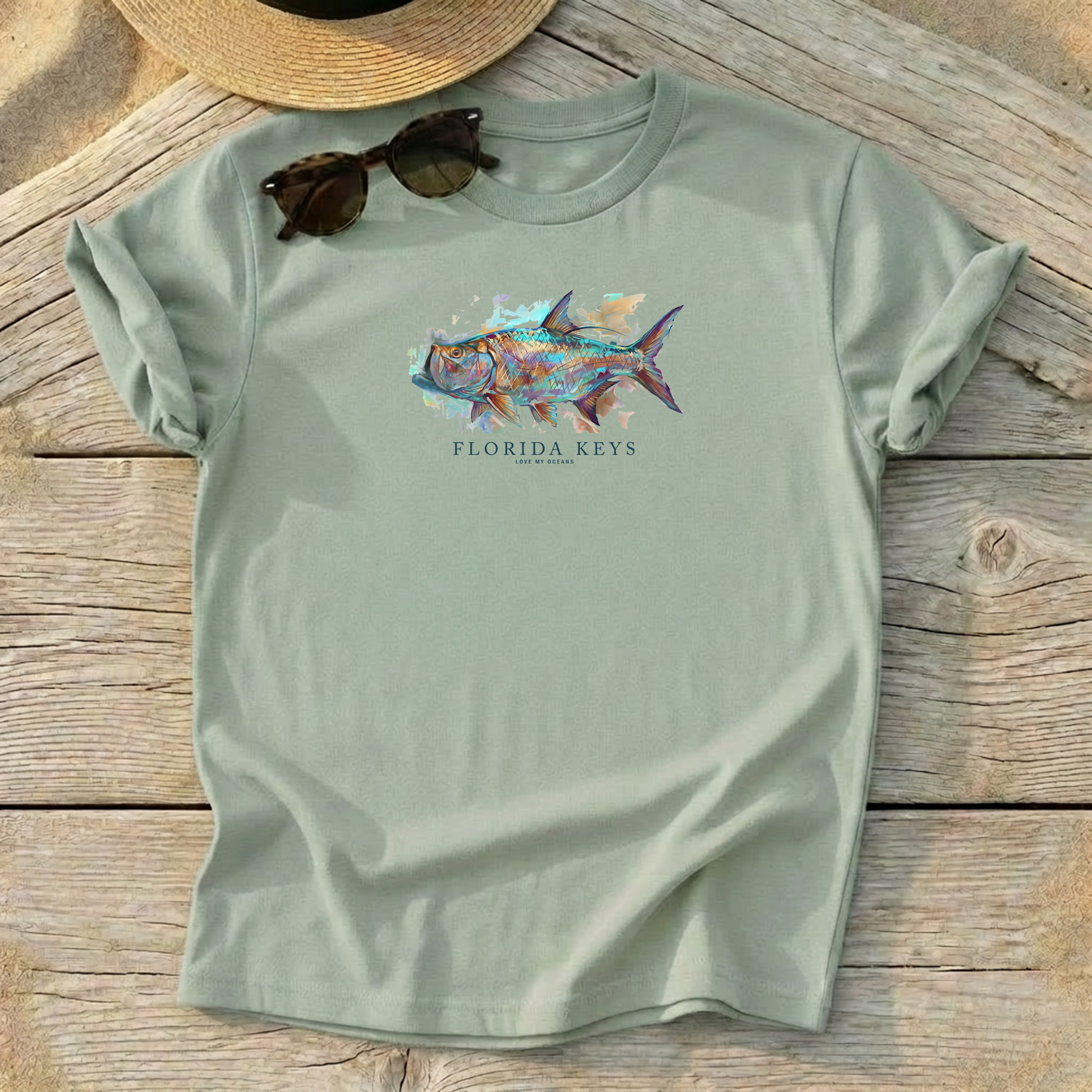 Florida Keys Tarpon Tee — Florida Keys tarpon fishing shirt, coastal apparel, Love My Oceans