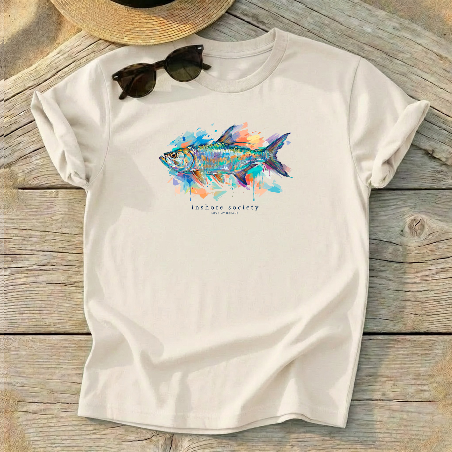 Inshore Society Tarpon Tee — tarpon fly fishing shirt, saltwater flats apparel, Love My Oceans