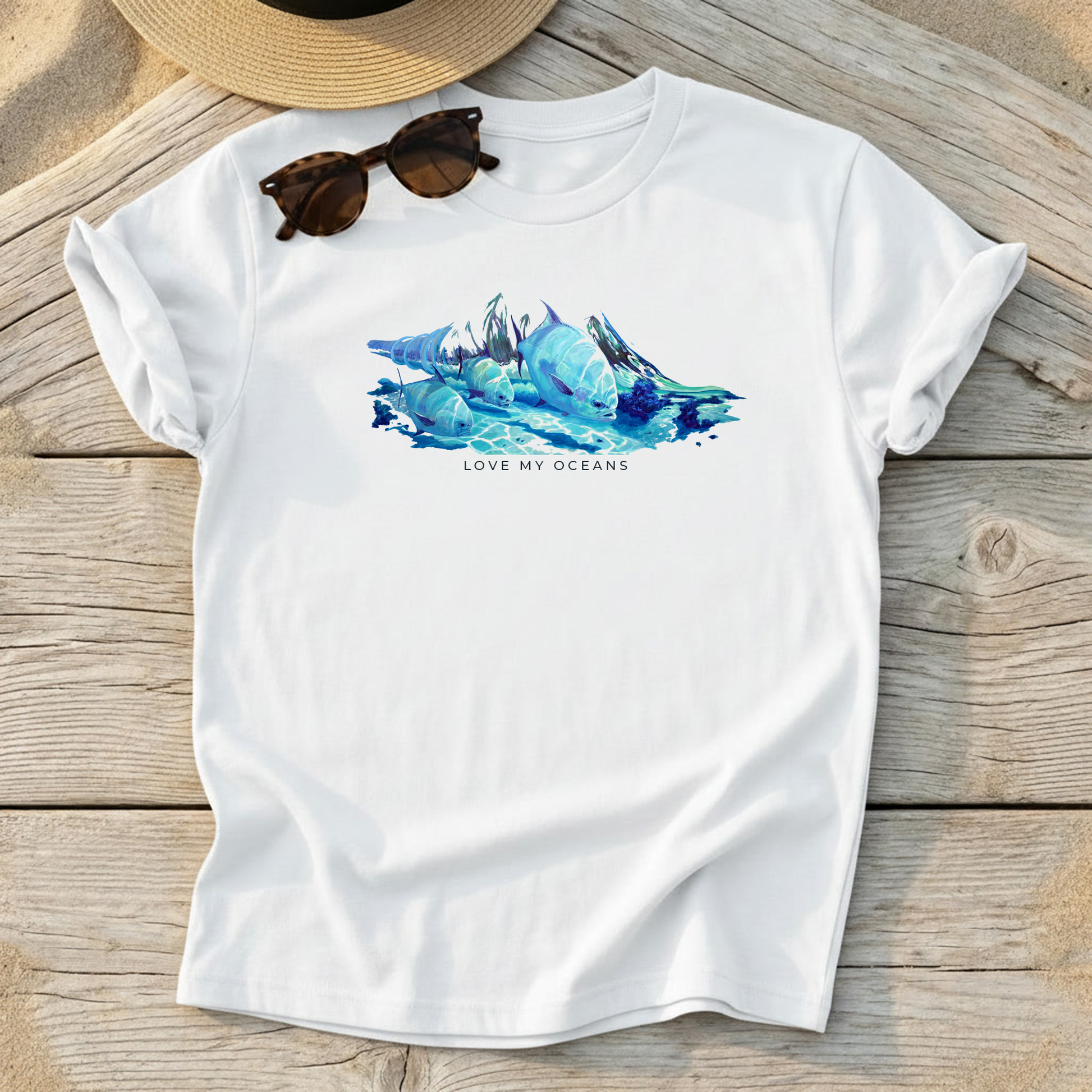 Under the Waves Tee — ocean conservation coastal shirt, marine life apparel, Love My Oceans