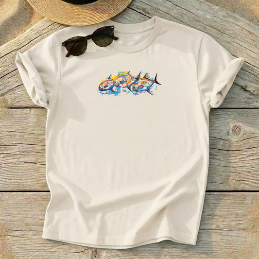 Usual Suspects Permit Tee — permit flats fishing shirt, watercolor fish art, coastal apparel, Love My Oceans