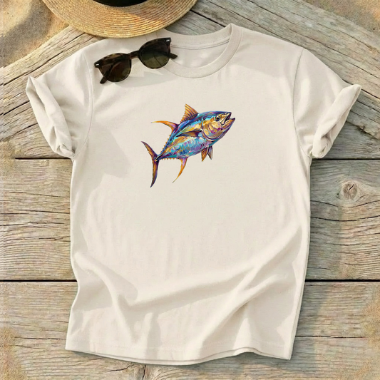 Yellowfin Tuna Portrait Tee — solo fish art, offshore fishing shirt, coastal apparel, Love My Oceans