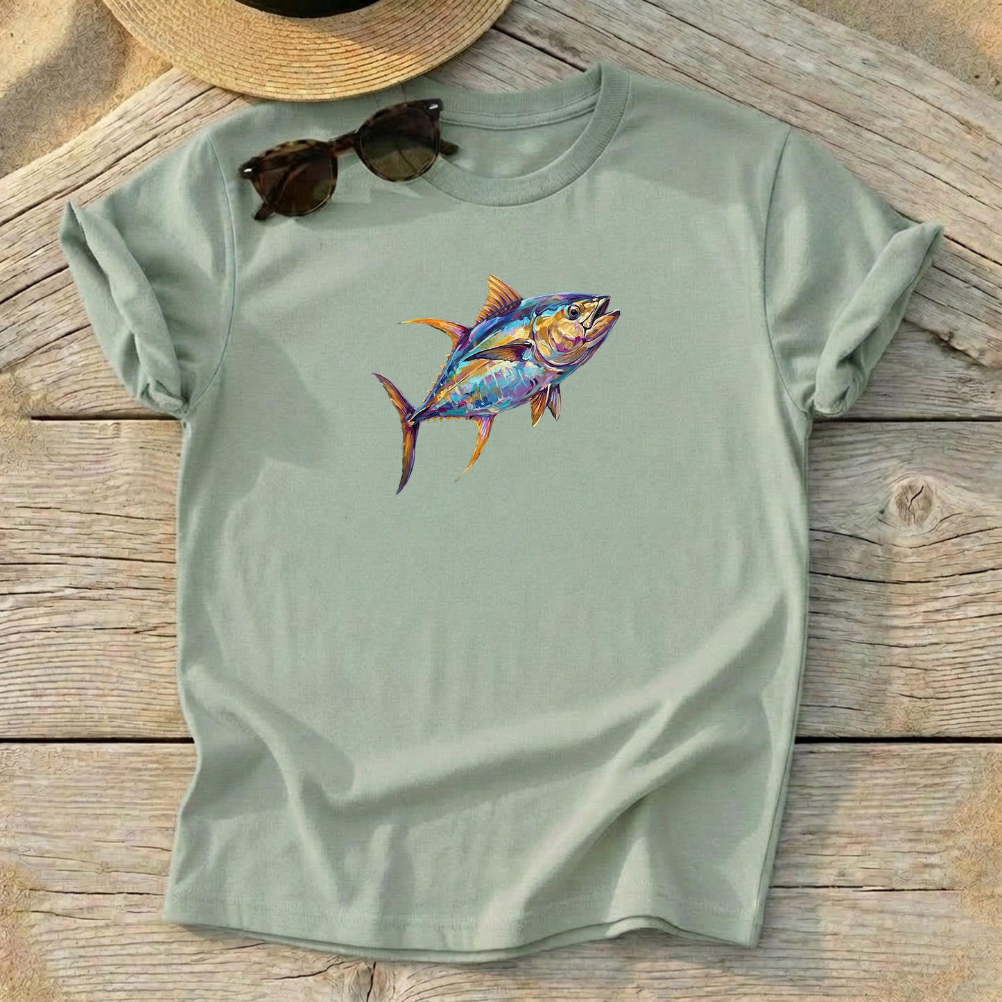 Yellowfin Tuna Portrait Tee — solo fish art, offshore fishing shirt, coastal apparel, Love My Oceans