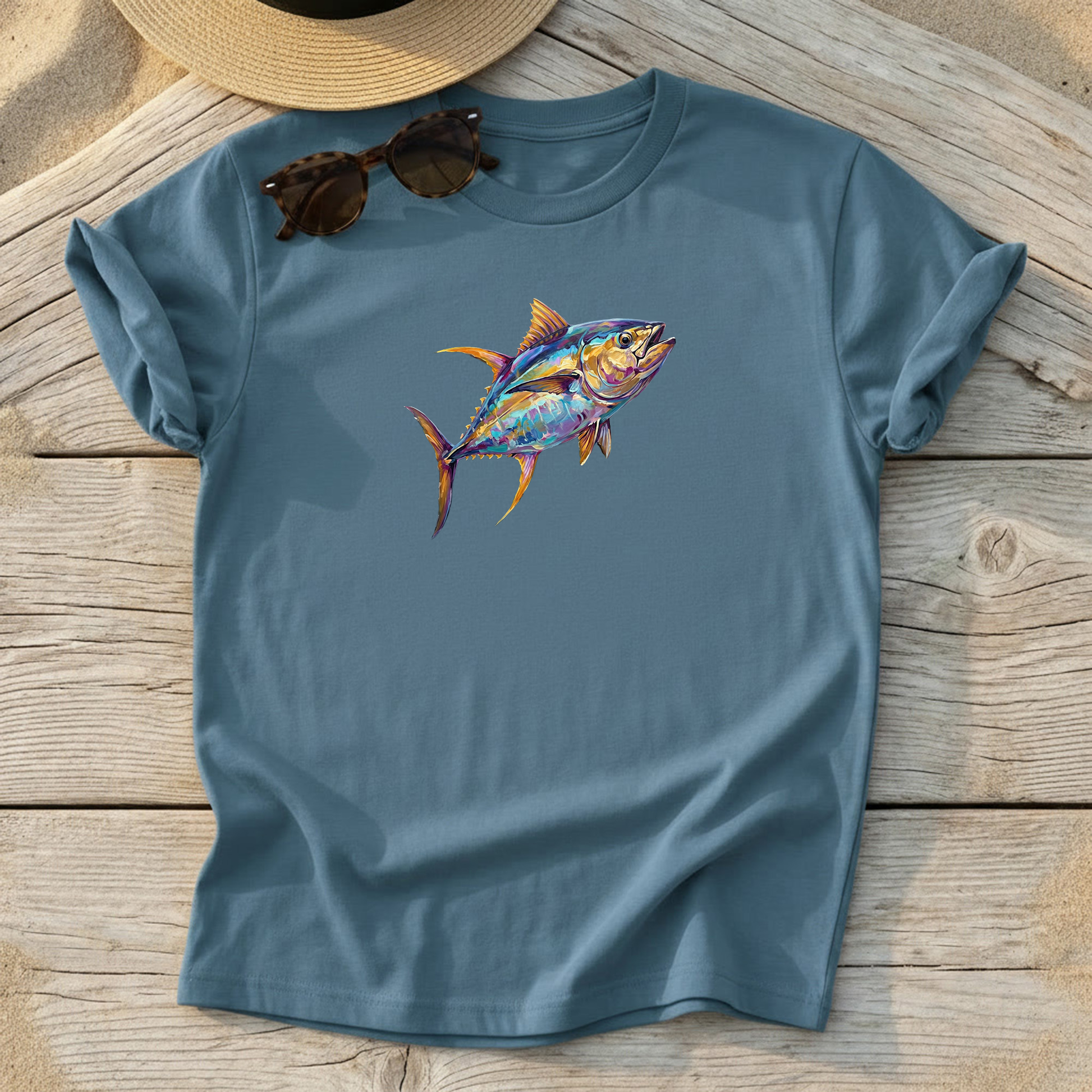 Yellowfin Tuna Portrait Tee — solo fish art, offshore fishing shirt, coastal apparel, Love My Oceans