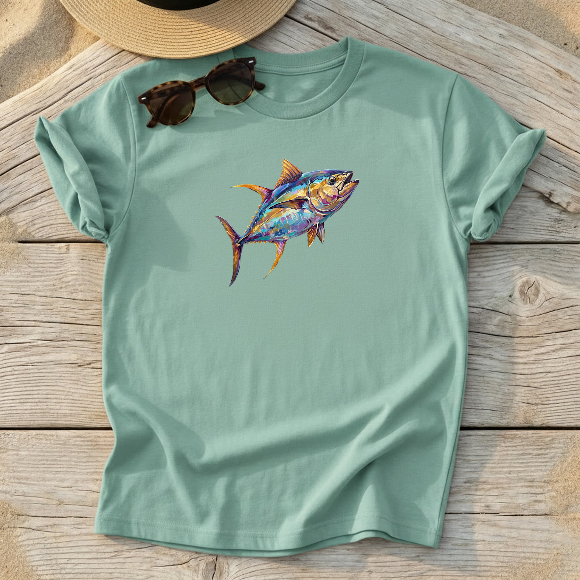 Yellowfin Tuna Portrait Tee — solo fish art, offshore fishing shirt, coastal apparel, Love My Oceans