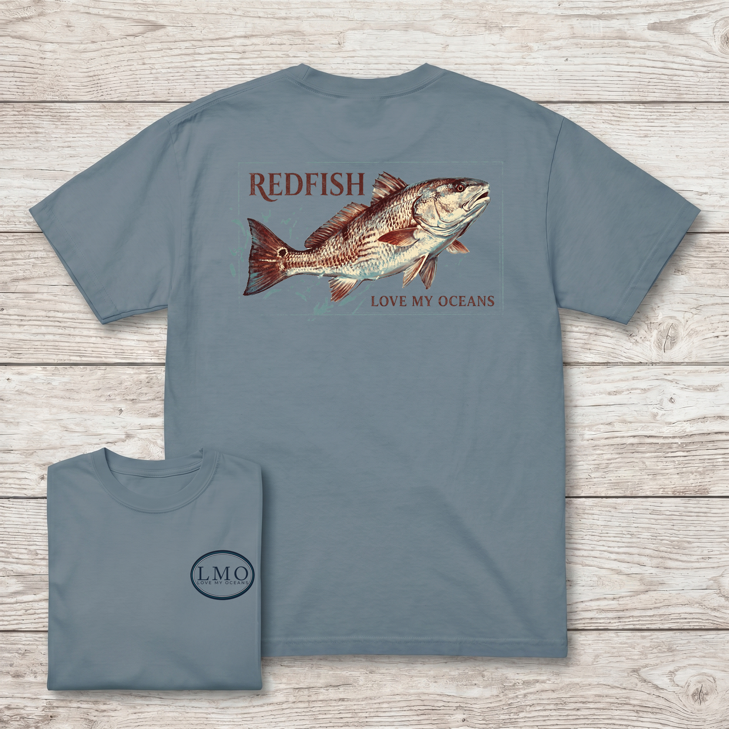 Redfish Badge Tee | Back Print Inshore Fishing Shirt
