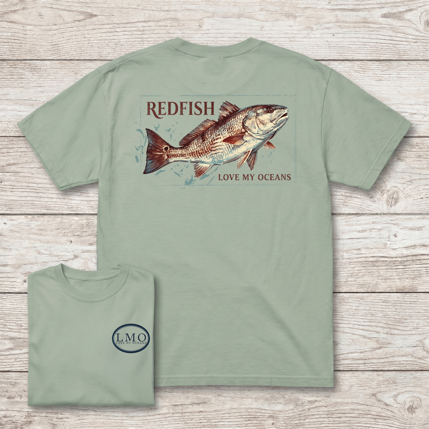 Redfish Badge Tee | Back Print Inshore Fishing Shirt