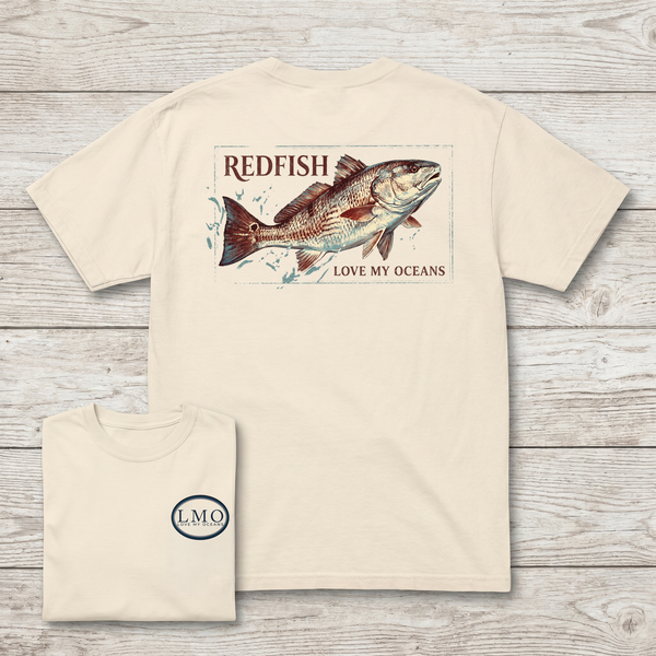 Redfish Badge Tee | Back Print Inshore Fishing Shirt