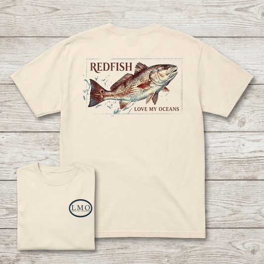 Redfish Badge Tee | Back Print Inshore Fishing Shirt