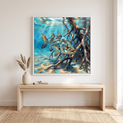 In the Shadows | Snook Framed Canvas Art by Mike Savlen
