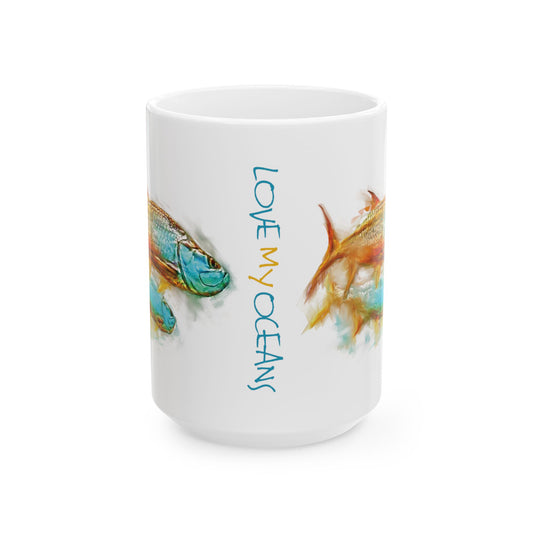 Hunting Tarpon Coffee Mug | fly fishing art Mug | Flats fishing art | coastal art Mug - Love My Oceans Mug