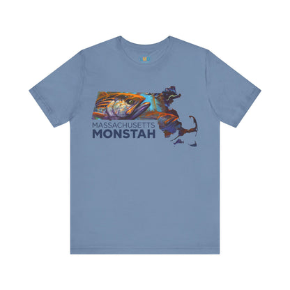 Massachusetts Monstah, Stripe Bass Tee, Gift for Fishermen, Casual Wear, Summer Shirt, State Pride Apparel, Unique Gift Idea - Love My Oceans T-Shirt