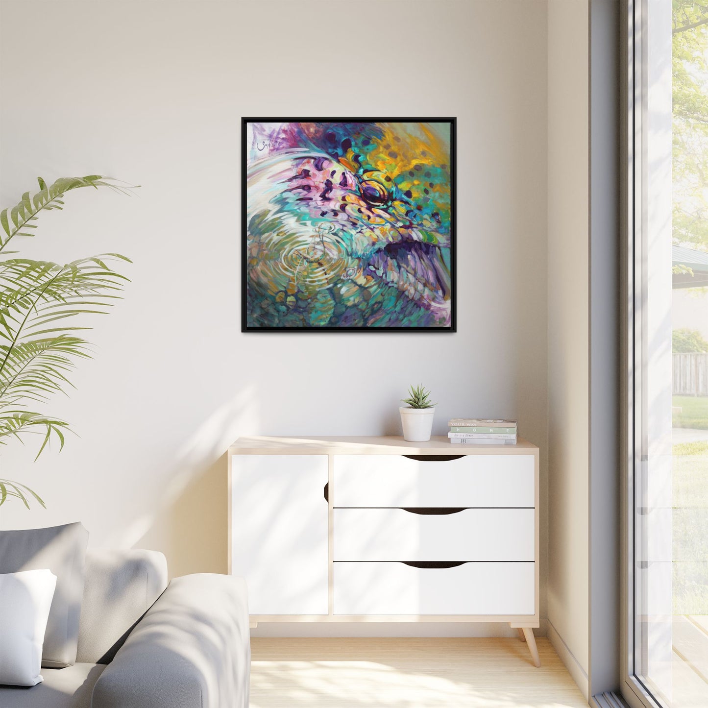 Trout and Mayfly– Abstract Trout Framed Art Print by Mike Savlen - Love My Oceans Canvas