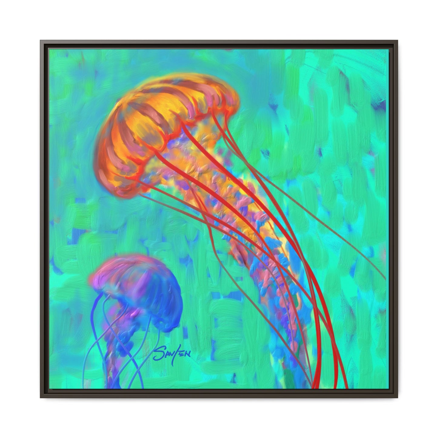 Jellyfish Framed Canvas Art Print by Mike Savlen