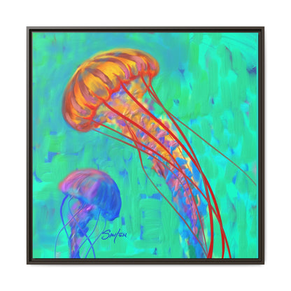 Jellyfish Framed Canvas Art Print by Mike Savlen
