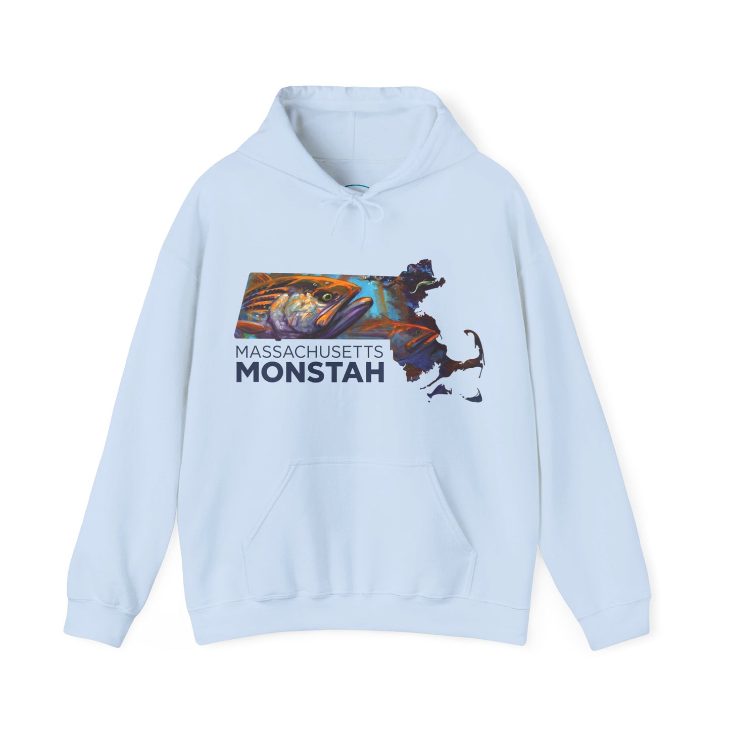 Massachusetts Monstah, Striped Bass, Aggressive Intentions Hooded Sweatshirt - Love My Oceans Hoodie