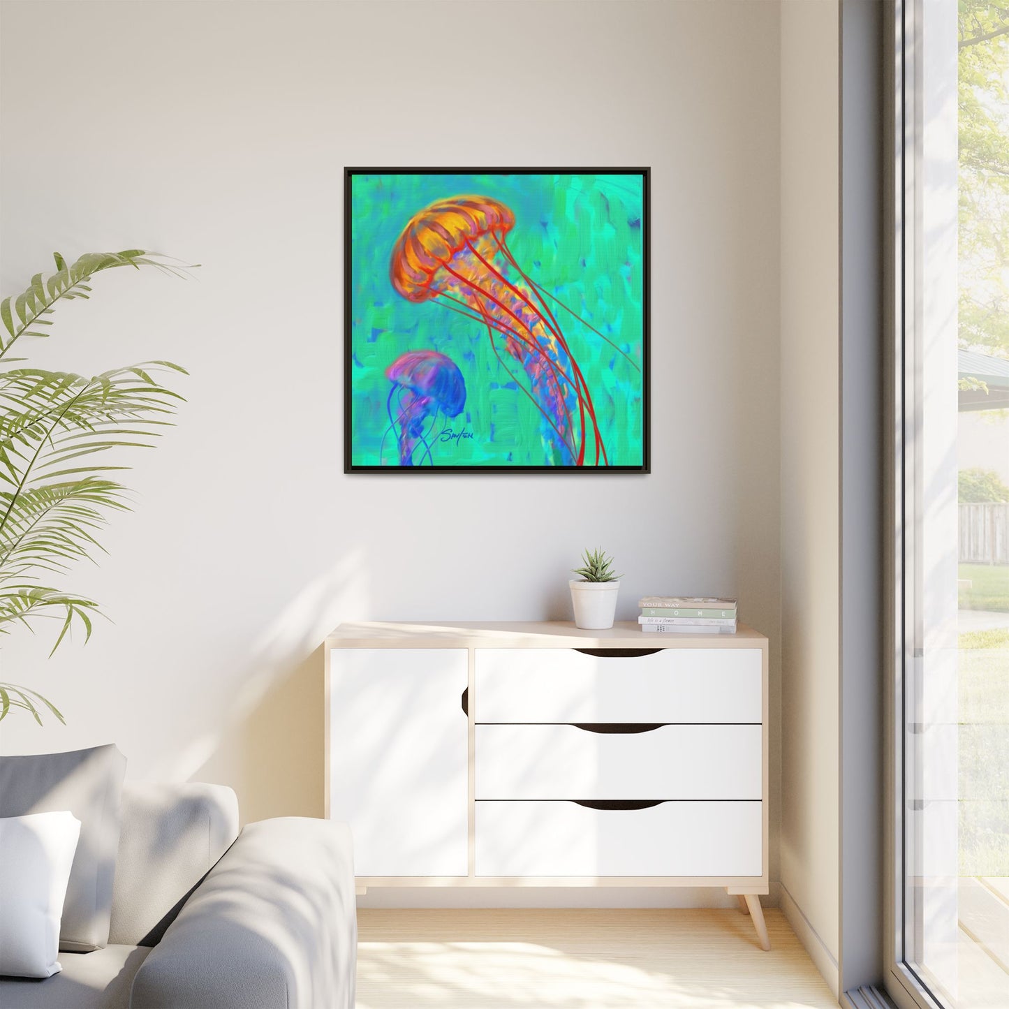 Jellyfish Framed Canvas Art Print by Mike Savlen