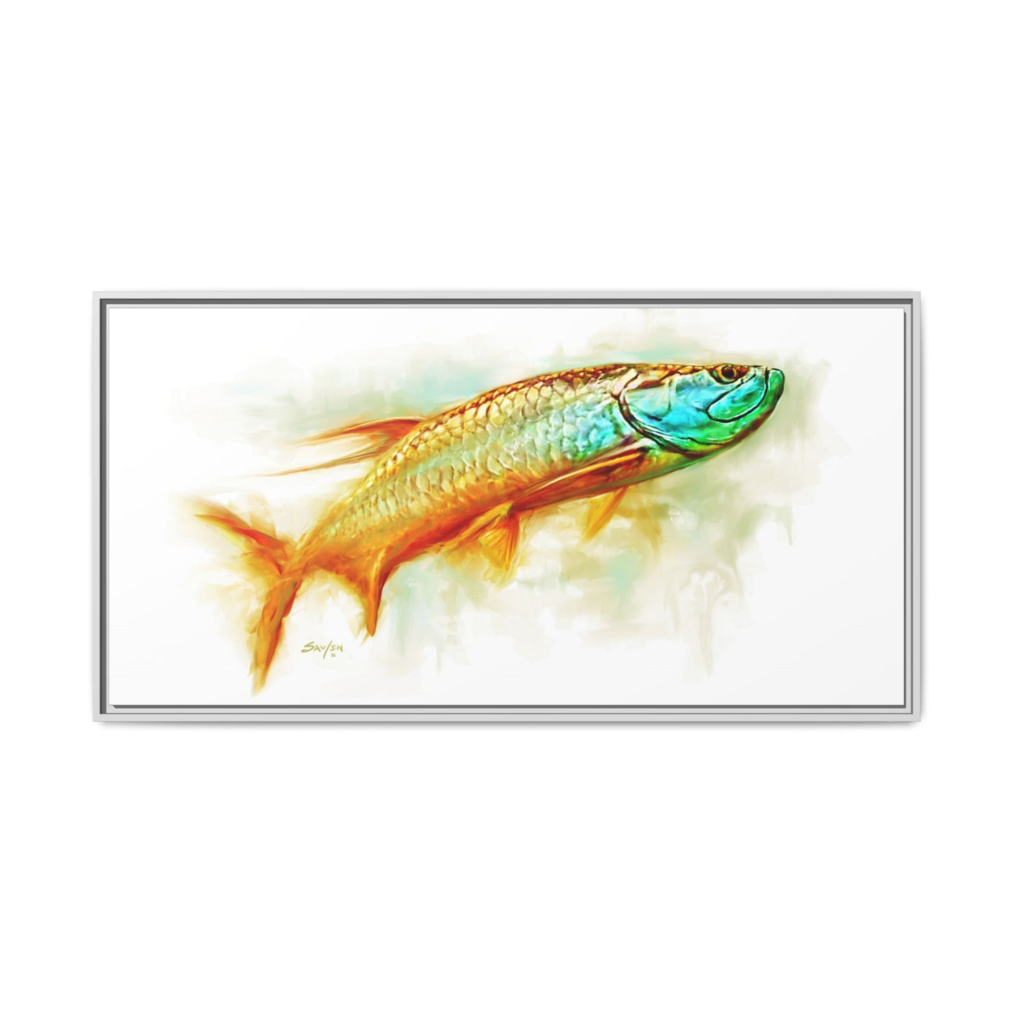 Hunting Tarpon - Framed Canvas Art by Mike Savlen