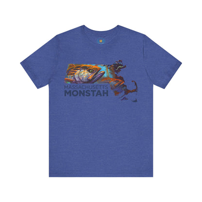 Massachusetts Monstah, Stripe Bass Tee, Gift for Fishermen, Casual Wear, Summer Shirt, State Pride Apparel, Unique Gift Idea - Love My Oceans T-Shirt