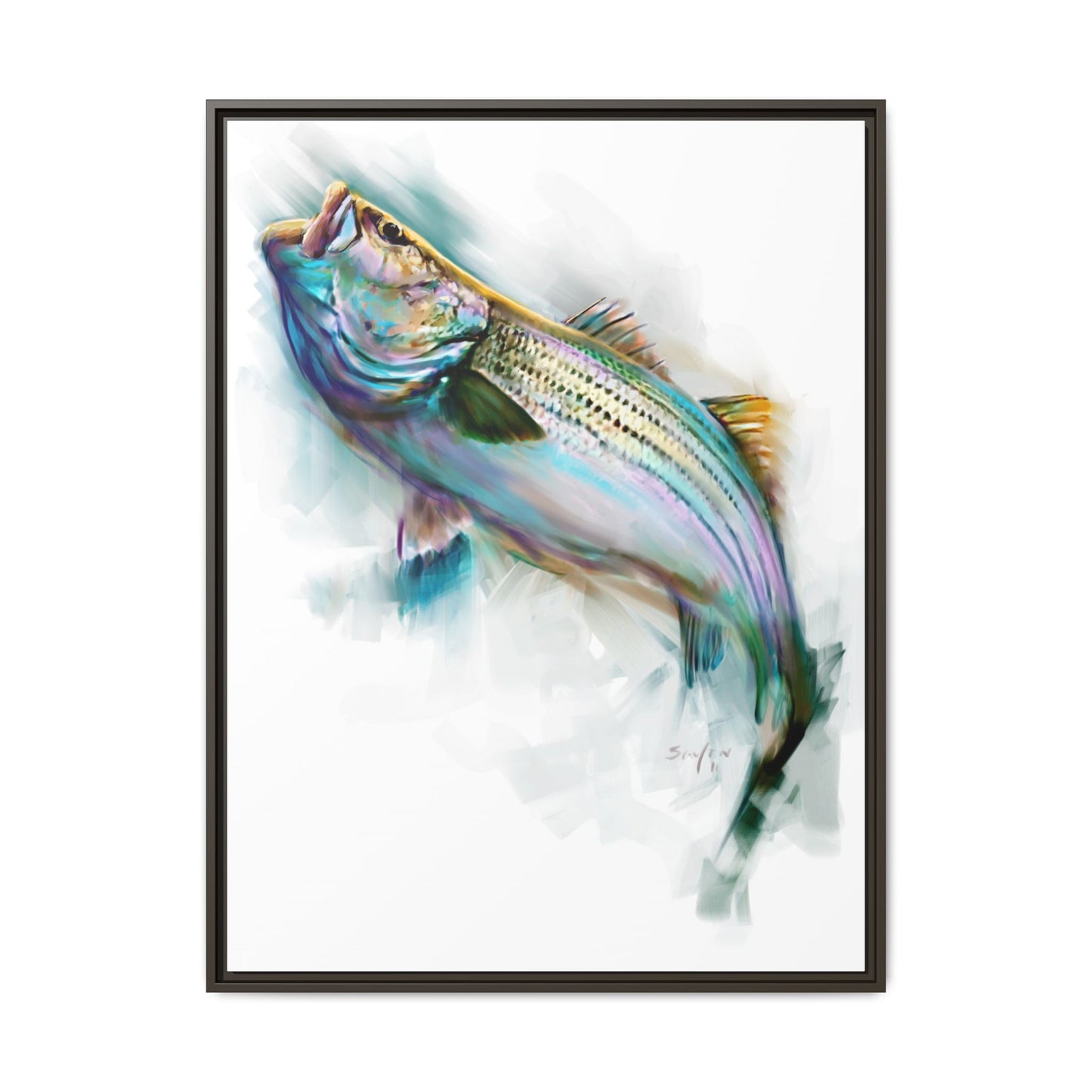 Striper Rise — Striped Bass Framed Art Print by Mike Savlen