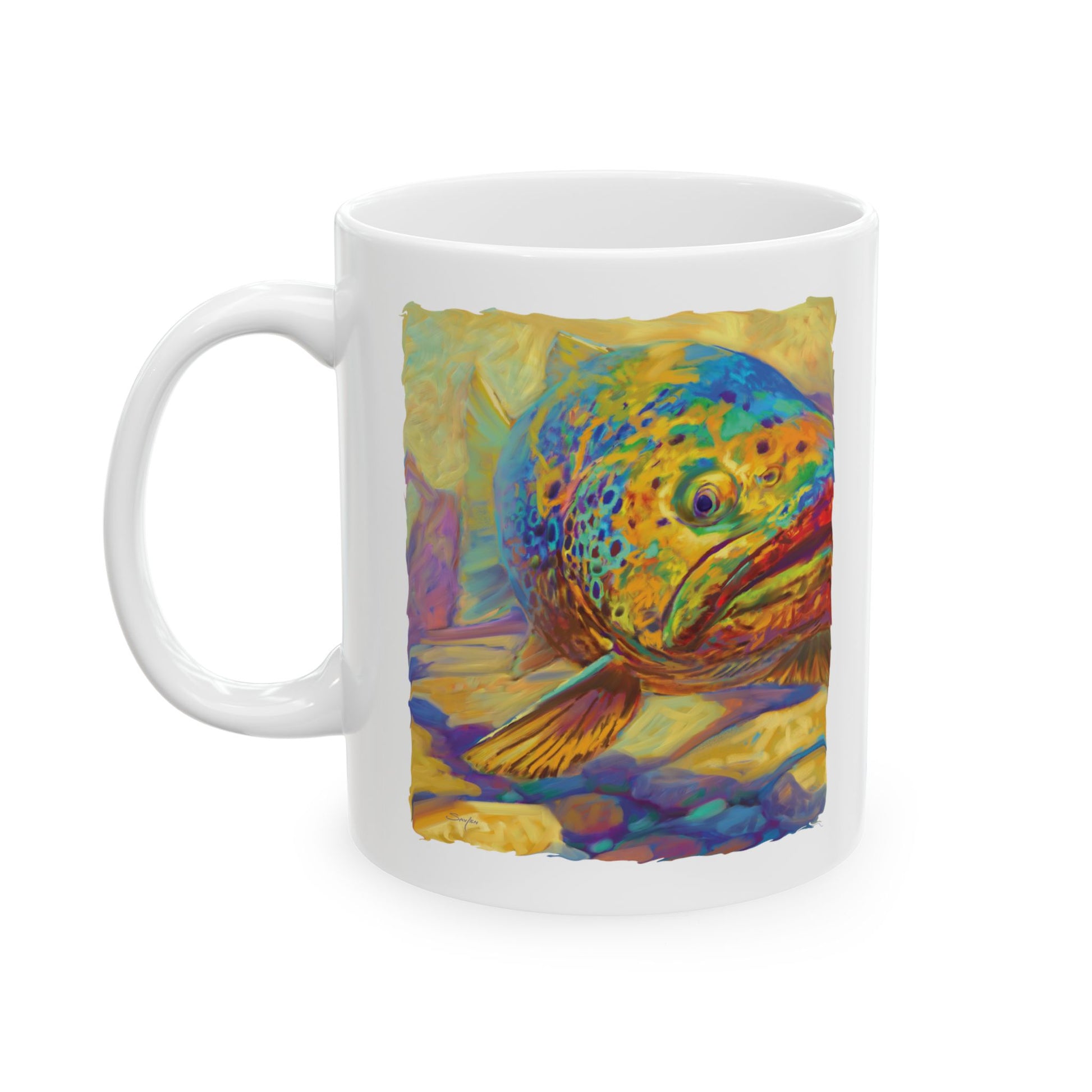 Brown Trout Coffee Mug | fly fishing art Mug | fishing art | trout Mug - Love My Oceans Mug