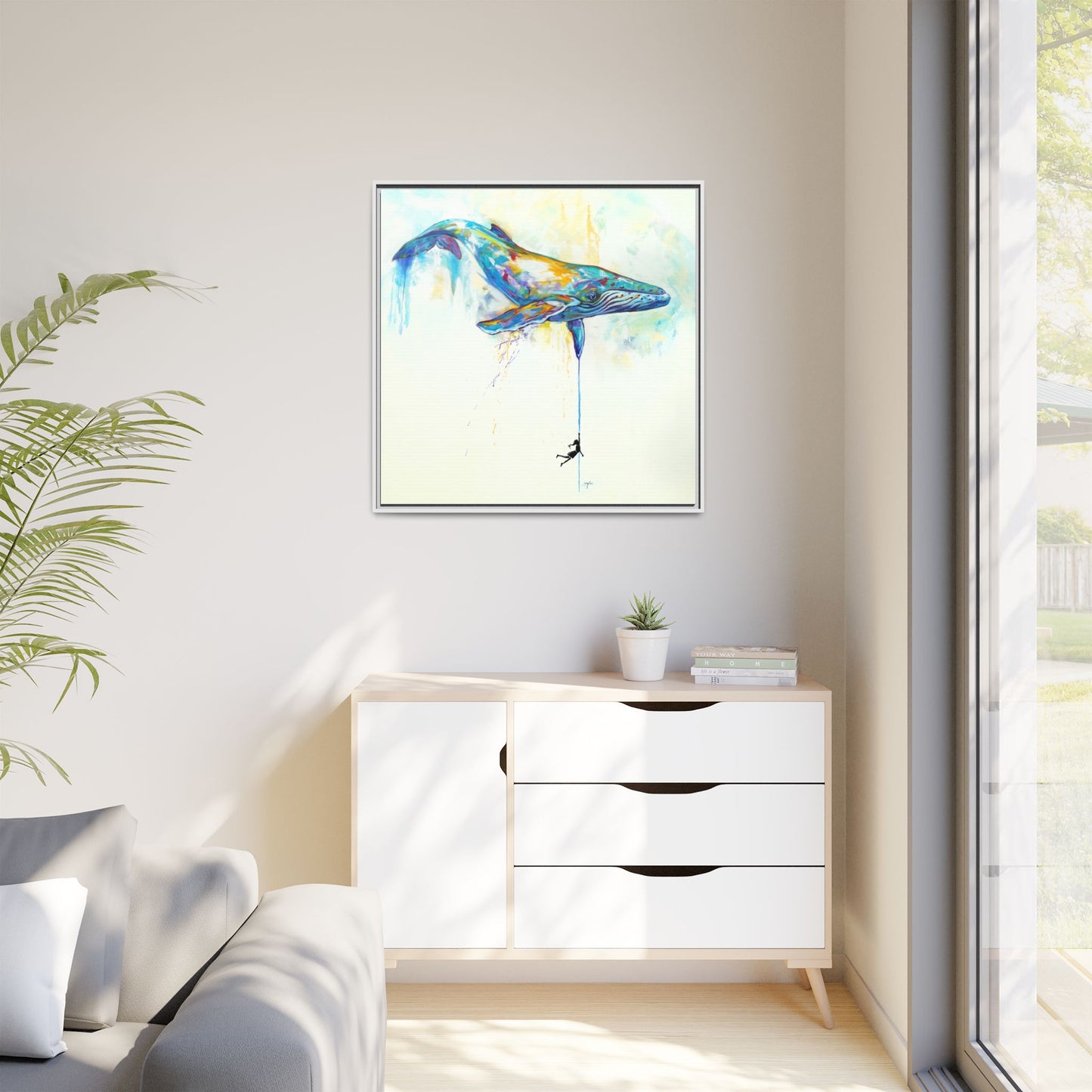 By a Thread - Colorful Humpback Whale Framed Art Print by Mike Savlen
