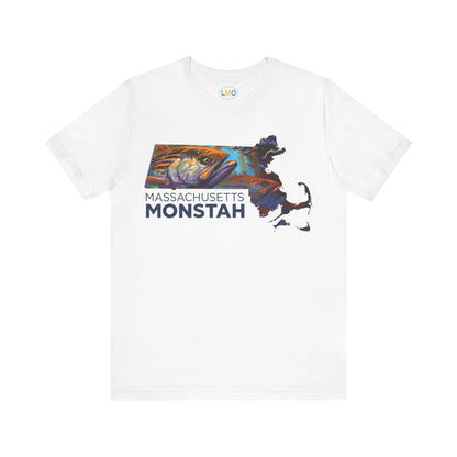 Massachusetts Monstah, Stripe Bass Tee, Gift for Fishermen, Casual Wear, Summer Shirt, State Pride Apparel, Unique Gift Idea - Love My Oceans T-Shirt