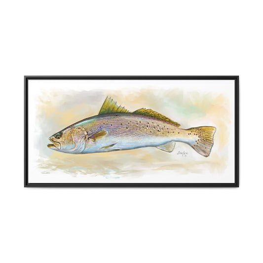 Speckled Trout Illustration — Coastal Gamefish Framed Canvas Art by Mike Savlen