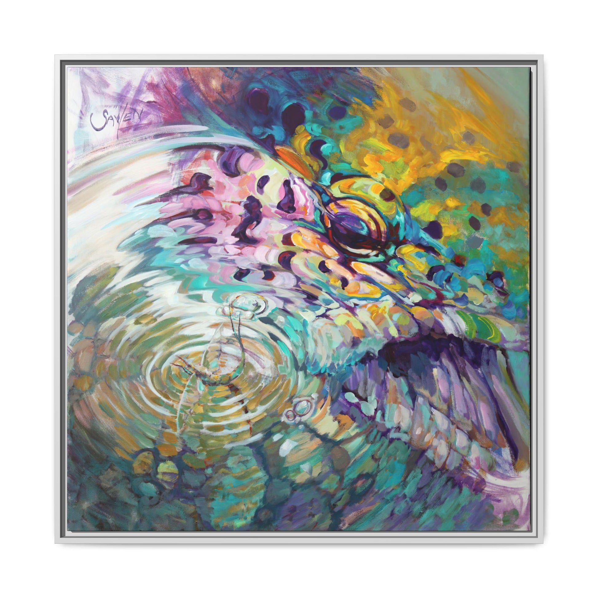 Trout and Mayfly– Abstract Trout Framed Art Print by Mike Savlen - Love My Oceans Canvas
