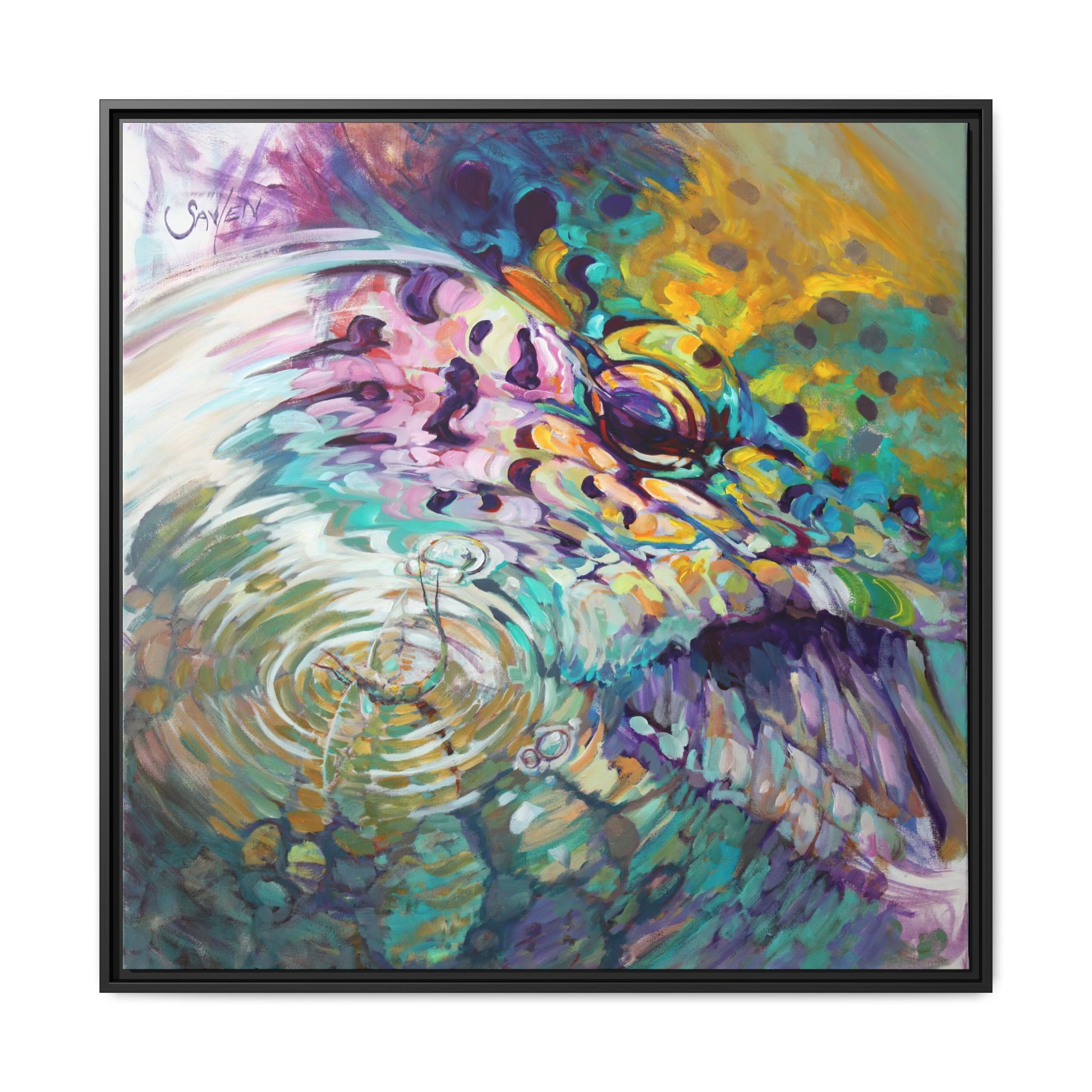 Trout and Mayfly– Abstract Trout Framed Art Print by Mike Savlen - Love My Oceans Canvas