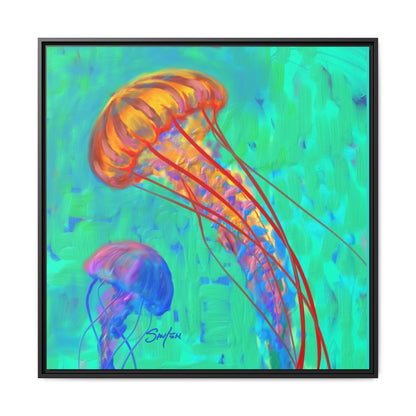 Jellyfish Framed Canvas Art Print by Mike Savlen