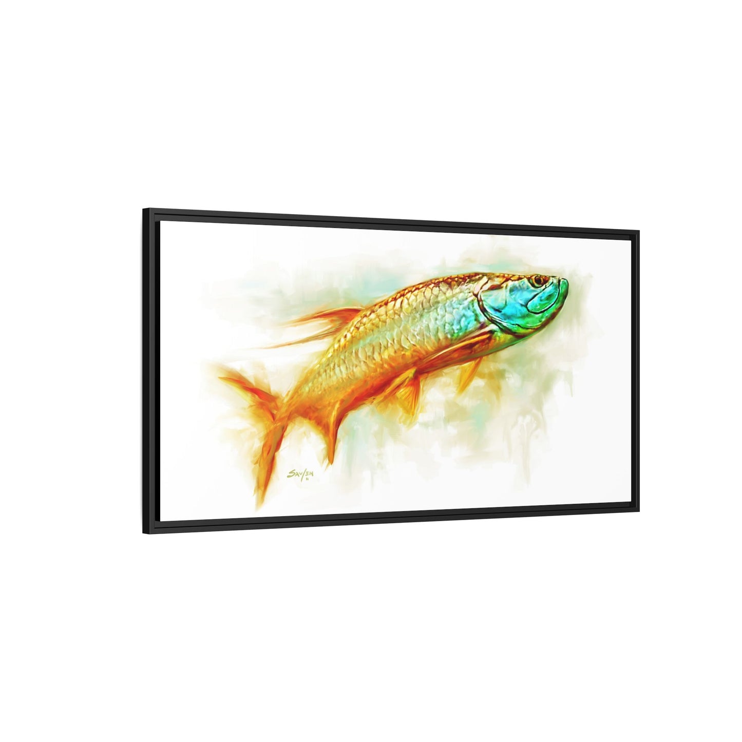 Hunting Tarpon - Framed Canvas Art by Mike Savlen