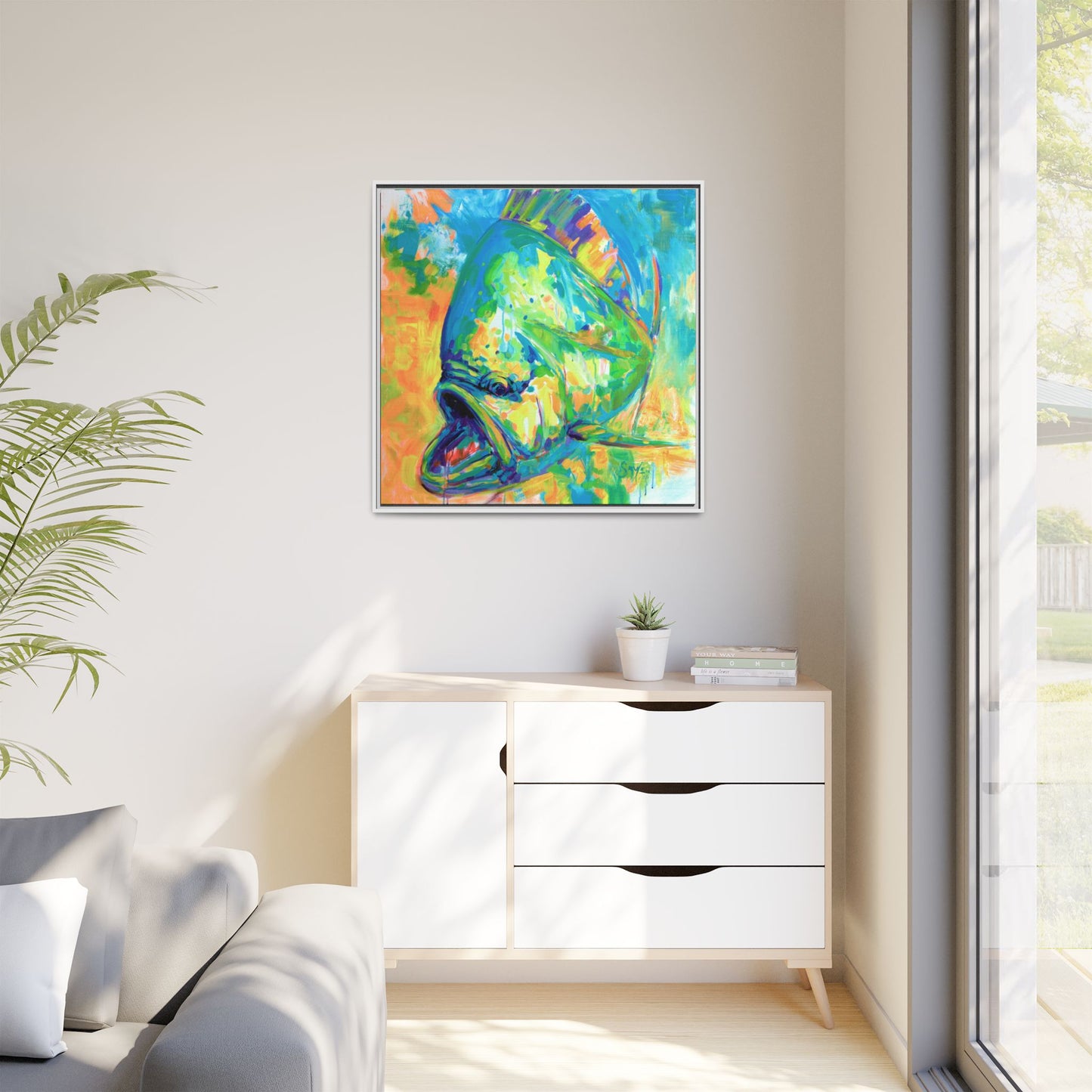 Mahi Expressionist — Colorful Coastal Framed Canvas Art by Mike Savlen