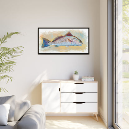 Redfish Illustration — Coastal Gamefish Framed Canvas Art by Mike Savlen
