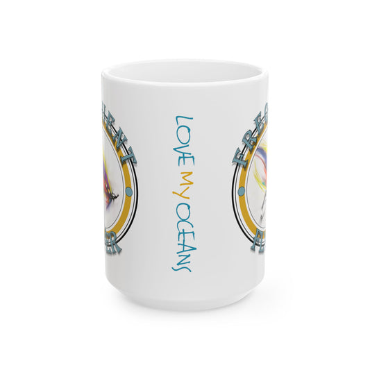 Frequent Flyer Fly Fishing Coffee Mug | fly fishing art Mug | Flats fishing art | coastal art Mug - Love My Oceans Mug