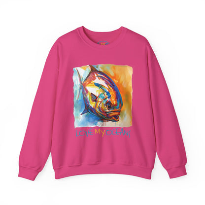 Fire Permit - Abstract Permit - Crewneck Sweatshirt - Flats Fishing - Love My Oceans Sweatshirt