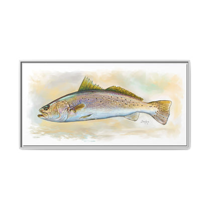 Speckled Trout Illustration — Coastal Gamefish Framed Canvas Art by Mike Savlen