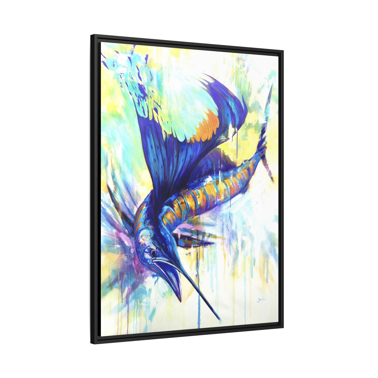 Pelagic Dragon — Expressionist Sailfish Framed Art Print by Mike Savlen
