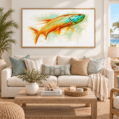 Hunting Tarpon - Framed Canvas Art by Mike Savlen