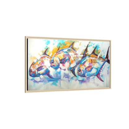 The Usual Suspects permit fish framed art print by Mike Savlen in a natural wood frame