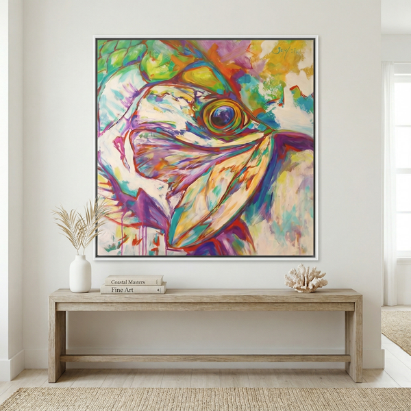 Tarpon Dreams tarpon painting by Mike Savlen — colorful framed canvas print, saltwater fishing wall art, Love My Oceans