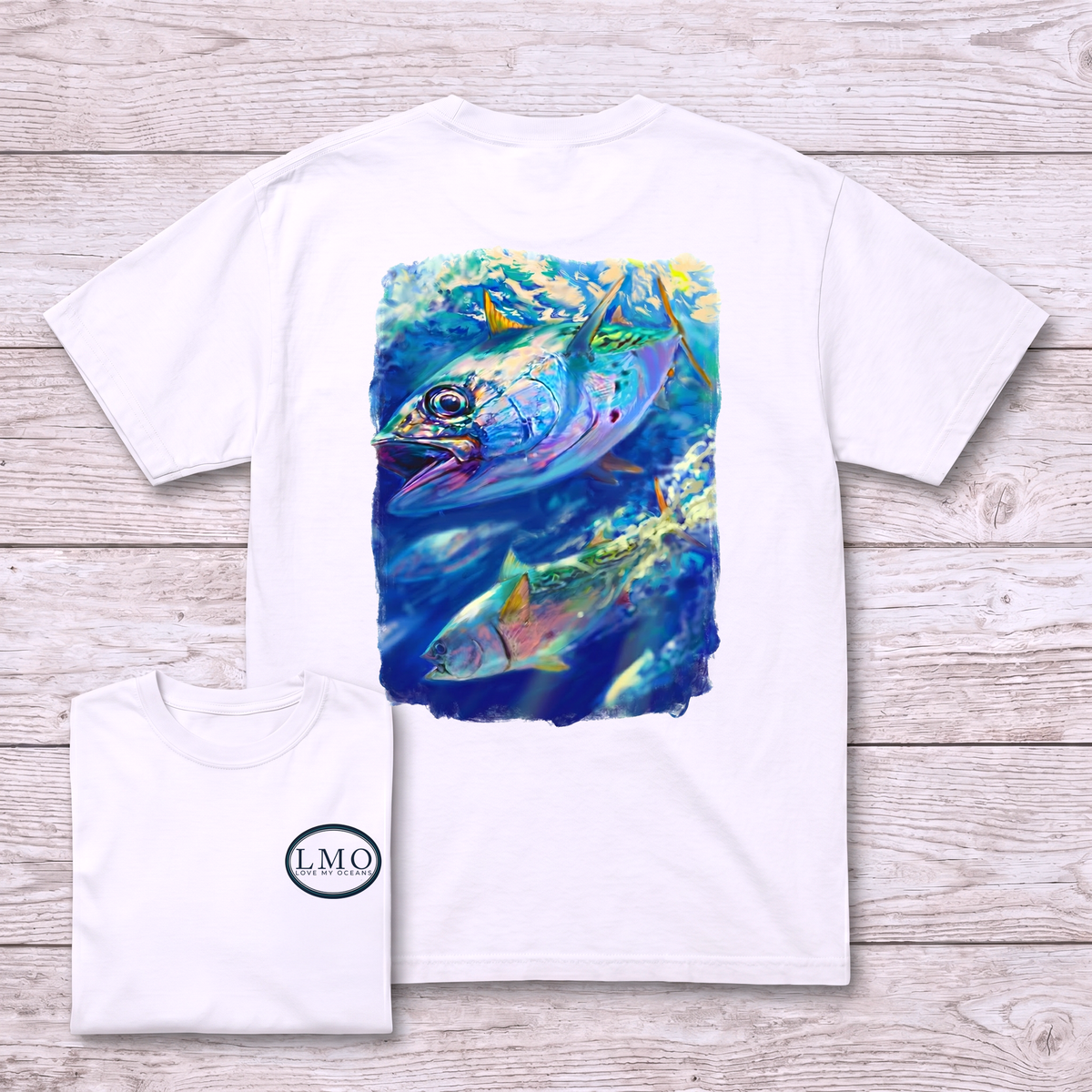 Albie Season False Albacore Art Tee — northeast fishing shirt, Love My Oceans