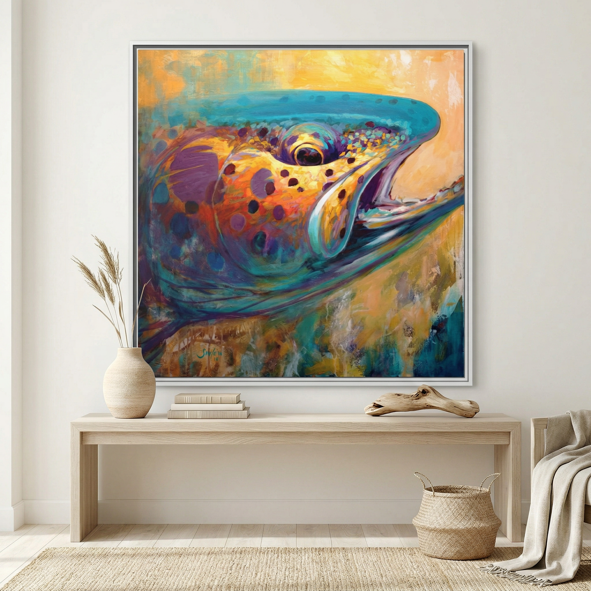 Apache Rainbow Trout painting by Mike Savlen — colorful fly fishing framed canvas print, trout wall art, Love My Oceans