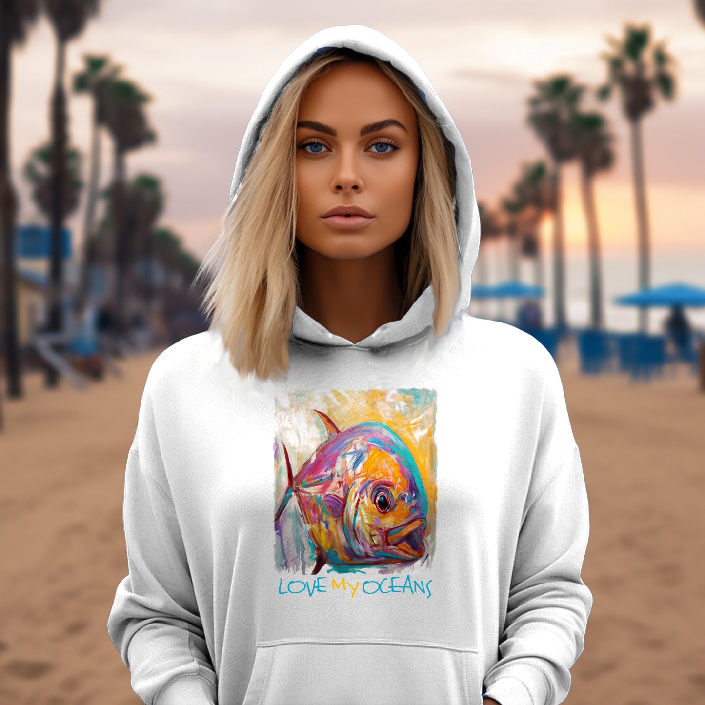 Permit | Hooded Sweatshirt |Fishing Hoodie | Beachwear | Flyfishing art - Love My Oceans Hoodie