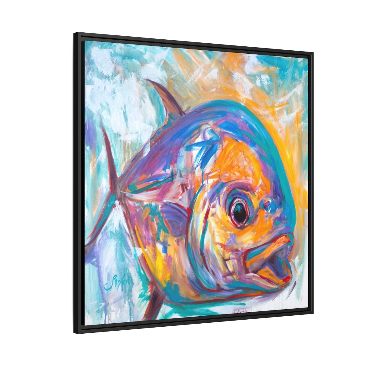 Expressionist Permit colorful coastal framed canvas art by Mike Savlen — permit fishing wall decor