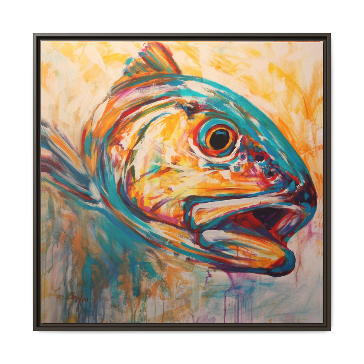 Red drum wall art in a floater frame — inshore saltwater fishing decor, Love My Oceans